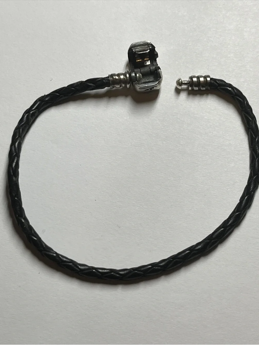 Pandora 925 Sterling Clasp Braided Leather Bracelet 4.6g- Size XS
